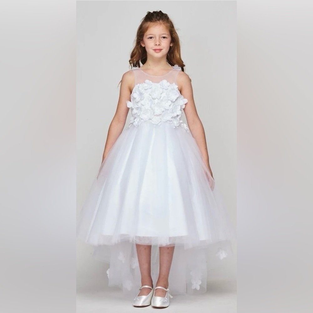 Soft tulle flower girl dress with floral lace by Cinderella Couture